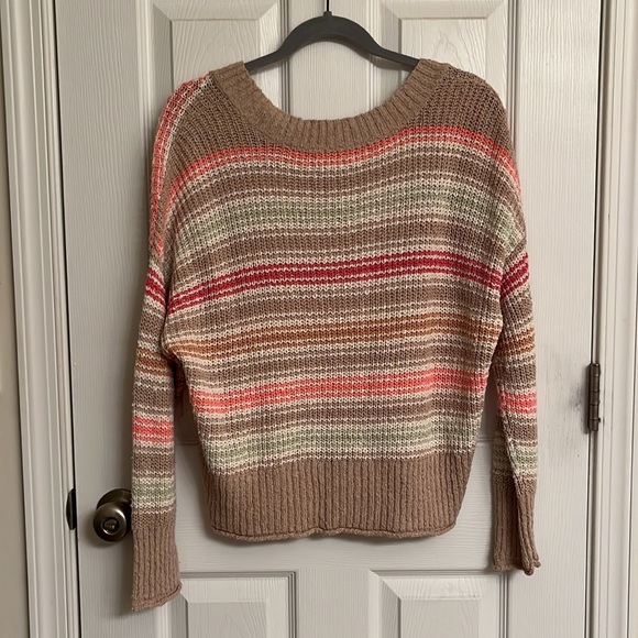 American Eagle Brown Green Multi-color Striped Cotton-Blend Sweater Size XS - Picture 2 of 8